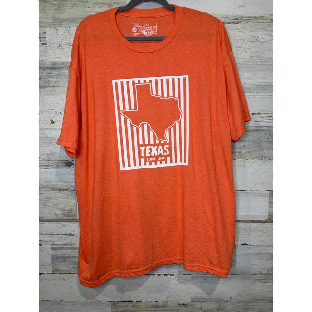 State Life Graphic T-Shirt Men 2XL Orange Texas Map Heritage Americana EUC